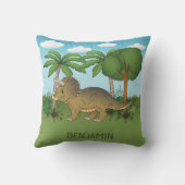 Cute Triceratops Dinosaur Tropische Natuur Kussen (Achterkant)