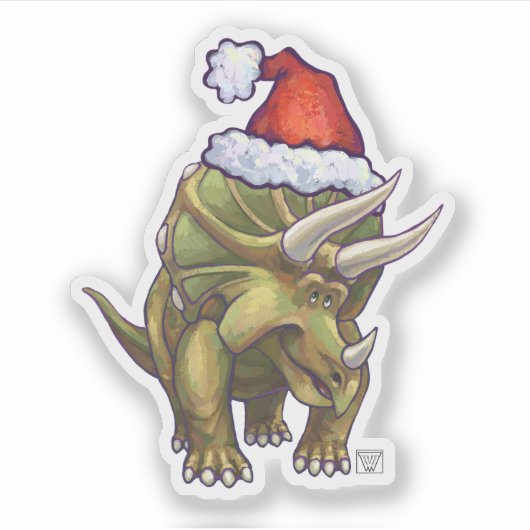 Cute Triceratops in een Santa Hat Sticker (Voorkant)