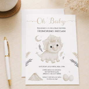 Cute Triceratops Neutrale Dinosaur Baby Shower Kaart