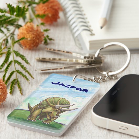 Cute Triceratops Personalized Sleutelhanger (Voorkant Rechts)