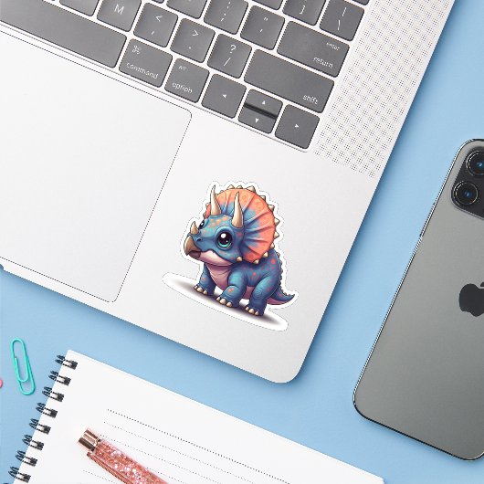 Cute Triceratops Sticker (Laptop met iPhone)