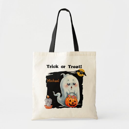 Cute Trick of Treing Ghost Kinder Halloween Tote Bag (Voorkant)