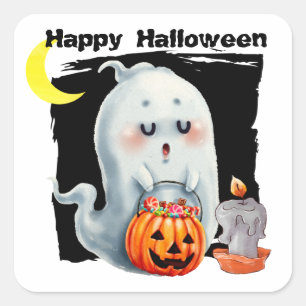 Cute Trick of Treing Ghost Kinder Halloween Vierkante Sticker