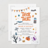 Cute Trick or treat Halloween 5e verjaardag Uitnodiging Briefkaart (Voorkant / Achterkant)