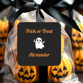 Cute Trick or treat Halloween Ghost Name Vierkante Sticker