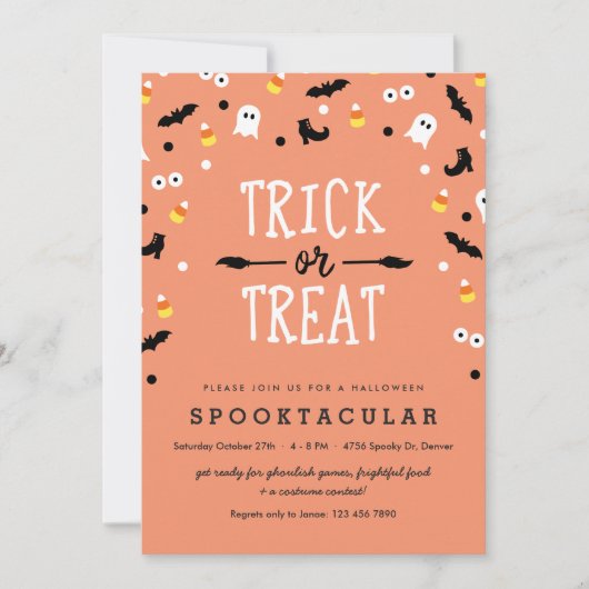 Cute Trick or treat Kinder Halloween Party nodigt  Kaart (Voorkant)