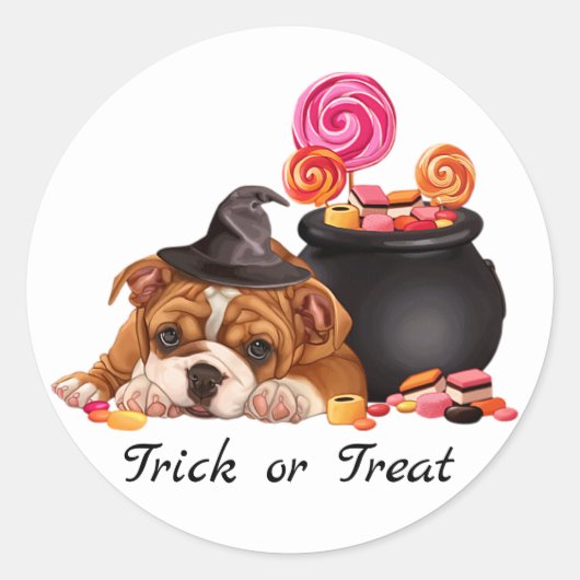 Cute Trick or treat Snoep Dog | Halloween Ronde Sticker (Voorkant)