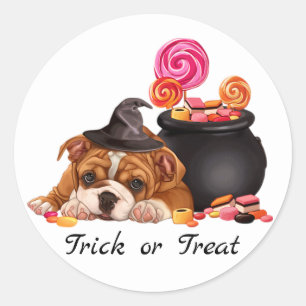 Cute Trick or treat Snoep Dog Halloween Ronde Sticker