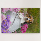 Cute Tricolor Beagle Dog Puppy in Churn - Jigzaag Legpuzzel (Horizontaal)