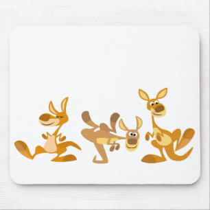 Cute Trio van Cartoon Kangaroos Mousepad Muismat