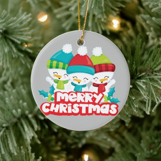 Cute Trio van Snowmen Holiday Keepomwille Keramisch Ornament (Boom)