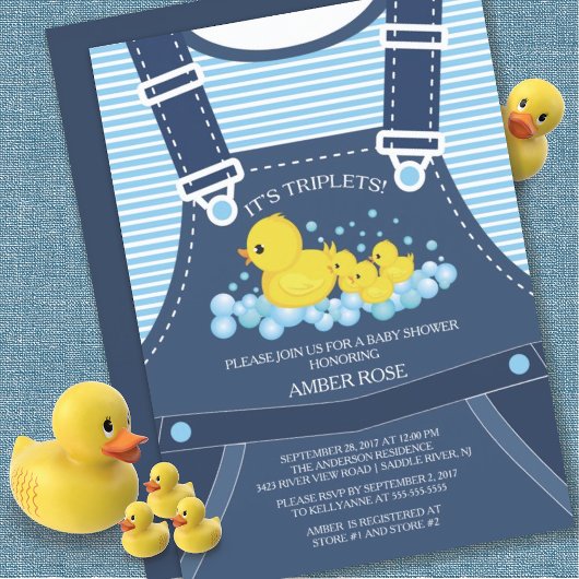 Cute TRIPLETS Ducks Baby shower Invitation Kaart