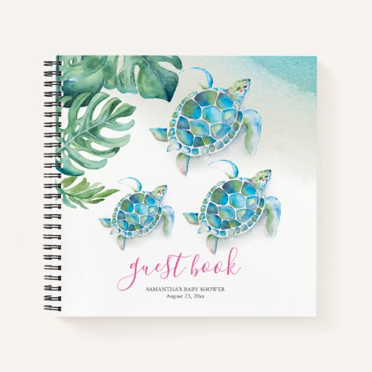 Cute Tropical Baby shower Guest Book Zee Turtle Notitieboek (Voorkant)
