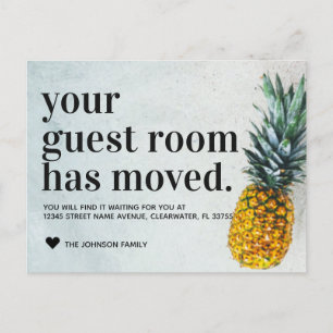 Cute Tropical Beach Pineapple Guest Room Moving Aankondigingskaart