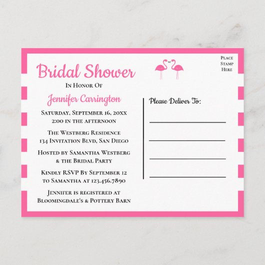 Cute Tropical Beach Pink Flamingo Vrijgezellenfees Uitnodiging Briefkaart (Achterkant)