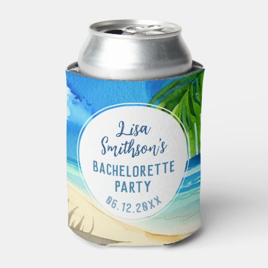 Cute Tropical Beach Waterverf Custom Bachelorette Blikjeskoeler (Blikje Voorkant)