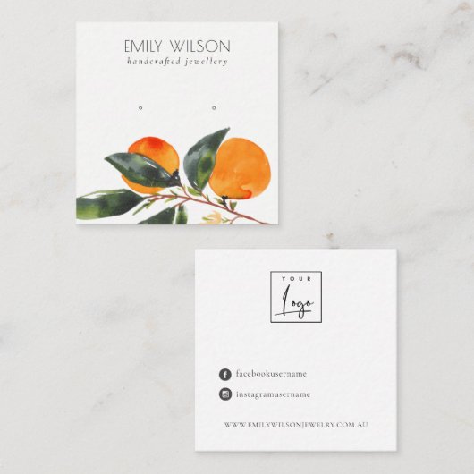 Cute Tropical Boho Mandarin Stud Earring Display Vierkante Visitekaartje (Voorkant / Achterkant)