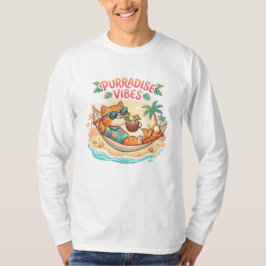 Cute Tropical Cat Hammock “Purradise Vibes” Beach  T-shirt