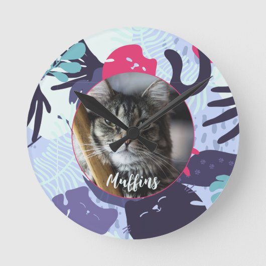 Cute tropical cat Patroon, aangepast cadeau voor g Ronde Klok (Voorkant)