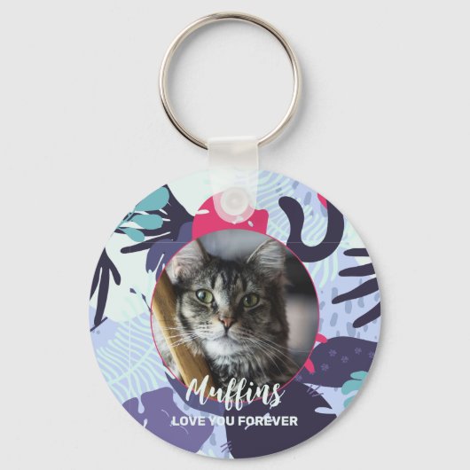 Cute tropical cat Patroon, aangepast cadeau voor g Sleutelhanger (Voorkant)