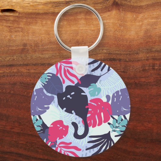 Cute tropical cat Patroon, aangepast cadeau voor g Sleutelhanger (Achterkant)