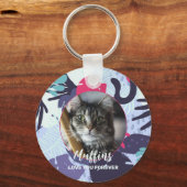 Cute tropical cat Patroon, aangepast cadeau voor g Sleutelhanger (Voorkant)