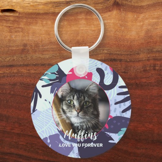 Cute tropical cat Patroon, aangepast cadeau voor g Sleutelhanger (Voorkant)