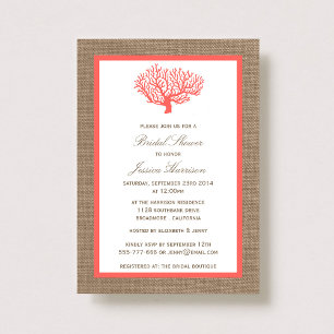 Cute Tropical Coral Beach Burlap Vrijgezellenfeest Kaart