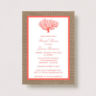 Cute Tropical Coral Beach Burlap Vrijgezellenfeest Kaart