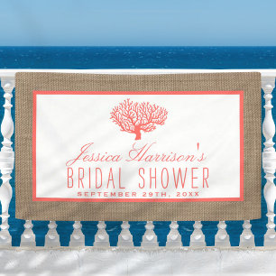 Cute Tropical Coral Beach Burlap Vrijgezellenfeest Spandoek