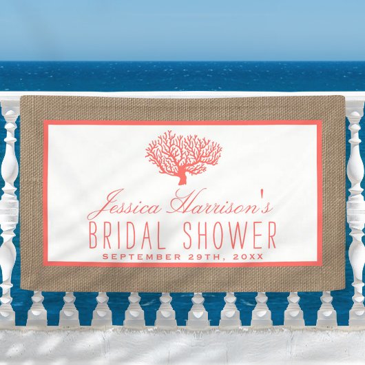 Cute Tropical Coral Beach Burlap Vrijgezellenfeest Spandoek