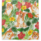 Cute Tropical Corgi Colorful Douchegordijn (Voorkant)