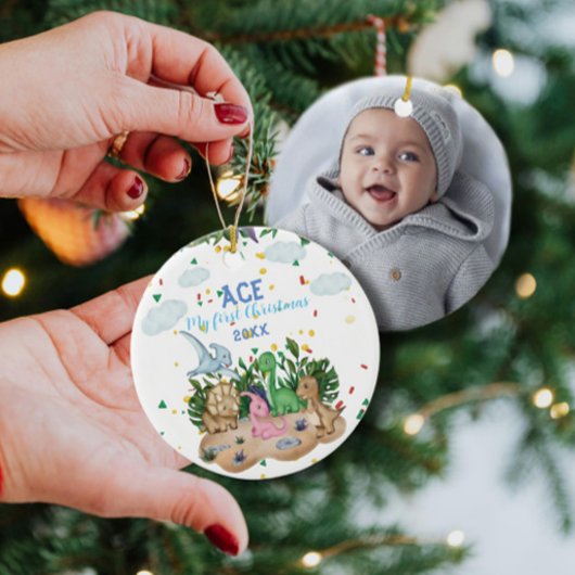 Cute Tropical Dinosaurs Baby Eerste Eerste Kerstke Keramisch Ornament