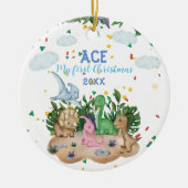 Cute Tropical Dinosaurs Baby Eerste Eerste Kerstke Keramisch Ornament (Voorkant)