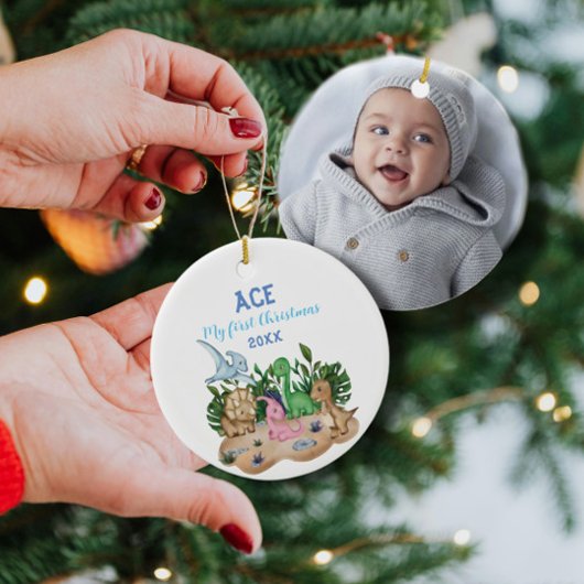 Cute Tropical Dinosaurs Baby Eerste Eerste Kerstmi Keramisch Ornament