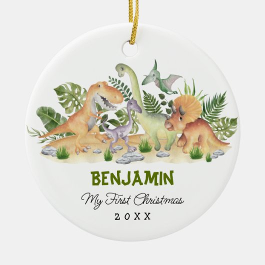 Cute Tropical Dinosaurs Baby Eerste Eerste Kerstmi Keramisch Ornament (Voorkant)