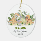 Cute Tropical Dinosaurs Baby Eerste Eerste Kerstmi Keramisch Ornament (Links)