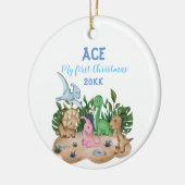 Cute Tropical Dinosaurs Baby Eerste Eerste Kerstmi Keramisch Ornament (Links)