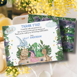Cute Tropical Dinosaurs Oerwoud Greenery Birthday Bedankkaart