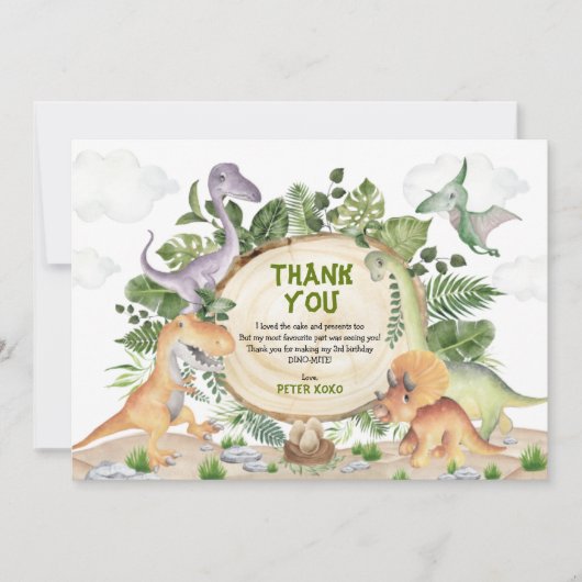 Cute Tropical Dinosaurs Oerwoud Greenery Birthday Bedankkaart (Voorkant)