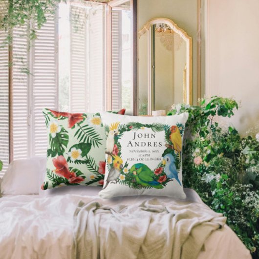 Cute Tropical Exotic baby Parrots Boy Nursery Kussen