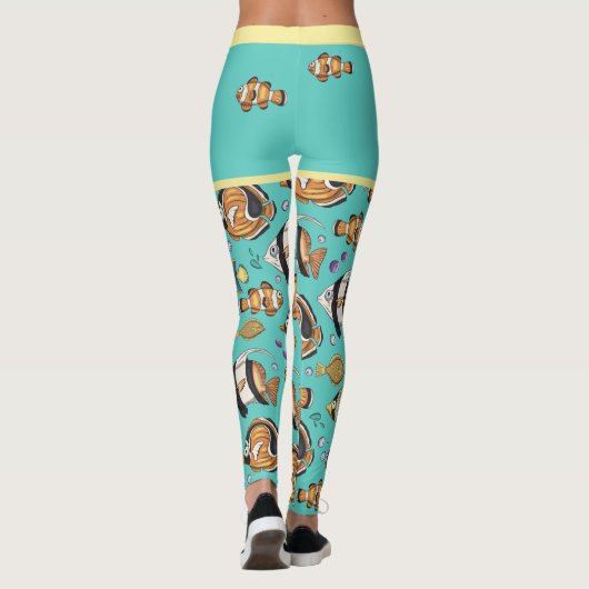 Cute Tropical Fish Swimming Beach Mural Aquarium Leggings (Achterkant)