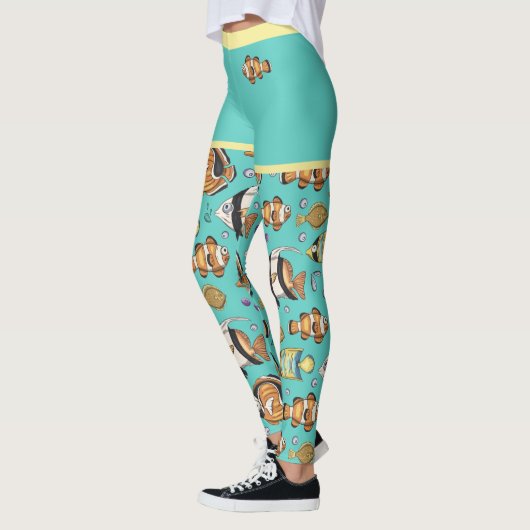 Cute Tropical Fish Swimming Beach Mural Aquarium Leggings (Links)