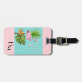 Cute Tropical Flamingo monogram bagagelabel (Voorkant horizontaal)