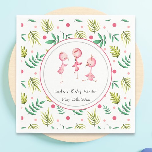 Cute Tropical Flamingo Personalized Baby shower Servet