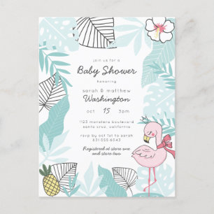 Cute Tropical Flamingo & Pineapple Baby shower Uitnodiging Briefkaart