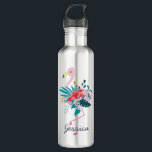 Cute Tropical Floral Flamingo Art, gepersonaliseer Waterfles<br><div class="desc">flamingo gepersonaliseerde waterfles.</div>