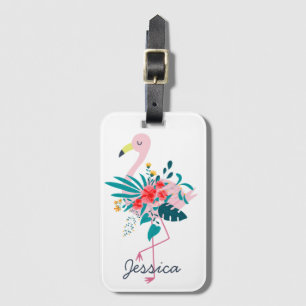 Cute Tropical Floral Flamingo Bagagelabel