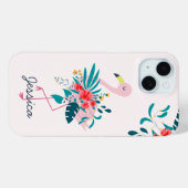 Cute Tropical Floral Flamingo Case-Mate iPhone Case (Achterkant (horizontaal))