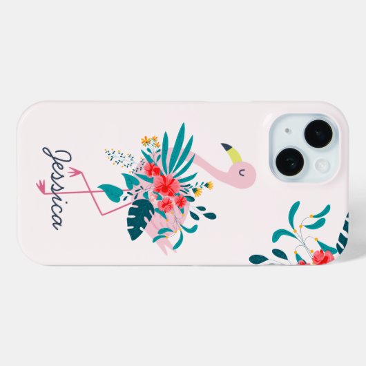 Cute Tropical Floral Flamingo Case-Mate iPhone Case (Achterkant (horizontaal))
